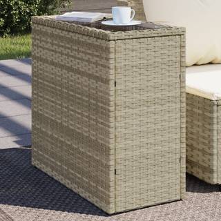 havesidebord med glastop 58x27,5x55 cm polyrattan lysegrå