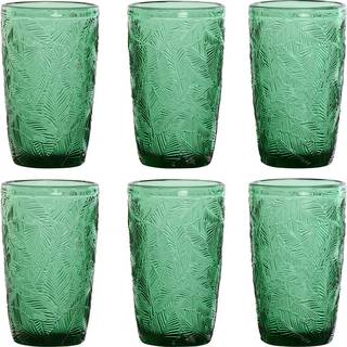 Glassæt Home ESPRIT Grøn Krystal Med relief 370 ml (6 enheder)
