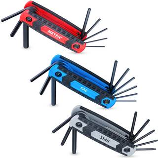 25 -delt komplet foldning af hex -nøgleindtastning Sæt metrisk 1,5 mm - 8mm SAE 5/64- 1/4 STAR T9 - T40 | CR-V stål præcise og afskårne tip | 3 P