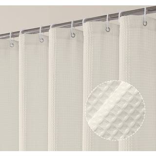 OVZME CREAM Bruser Gardin Sæt vaffel tekstureret kraftigt stof Broesforhæng til badeværelse Luksushotel Vægtet 230 gsm bad gardin med 12 plastik