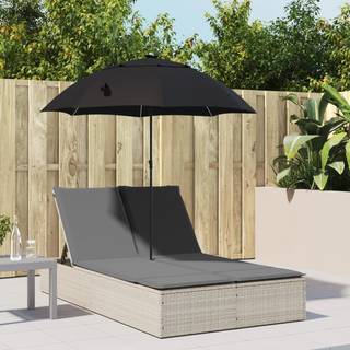 Dobbelt Loungesofa Med Hynder Og Parasol Polyrattan - Lysegrå