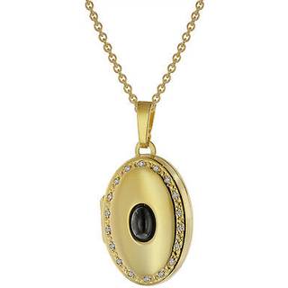 trendor 75748 Damen-Kette mit Medaillon Onyx und Zirkonia Gold auf Silber 925