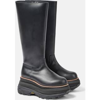 Sacai Leather platform knee-high boots - black - EU 37