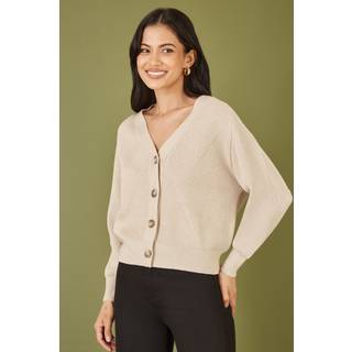 Yumi Yumi Natural Relaxed Fit Cardigan With Stitch Detail