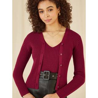 Yumi Yumi Red Metallic Rib Knitted Cardigan