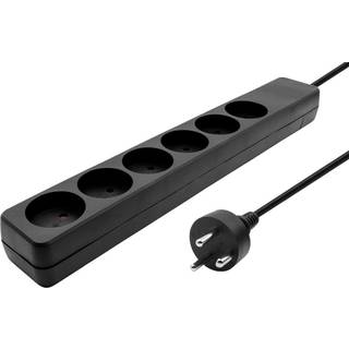 MicroConnect Dansk 230V 6-stikdåse med jordstik, sort | 5,00 meter | PRIS-MATCH
