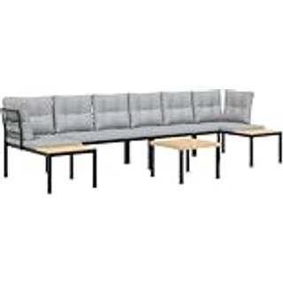 Sofasæt Til Haven 5 Dele Med Hynder Pulverlakeret Stål Sort - Lysegrå