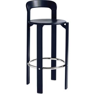 HAY - Rey Bar Stool High 4 Leg Base H75 Standard Glider Deep Blue Water-Based Lacquered Beech None - Barstole og bartaburetter - Bruno Rey - Blå - Træ