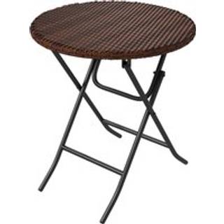 Outsunny Foldable PE Rattan Outdoor Coffee Table, Metal Frame Wicker Round Side Table, Coffee Table Side Table for Garden, Mixed Brown Aosom UK