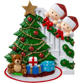 Personaliseret lykkelig familie Bannister Peeking Family Christmas Tree Ornament Present gave Julemorgenfri personaliseret (familie på 2)