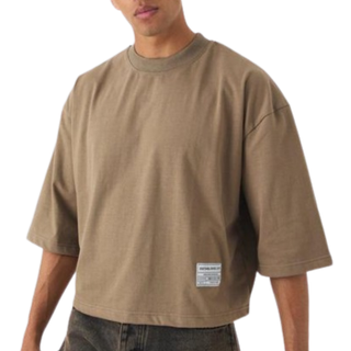 Mens Dark Tan Oversized Boxy Half Sleeve Heavyweight Vintage Wash T-shirt
