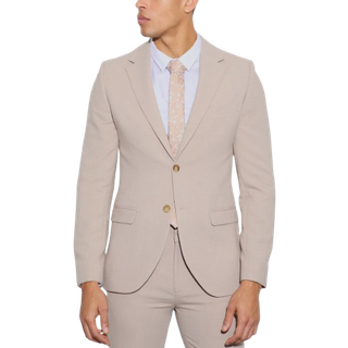Mens Beige Jersey Skinny Single Breasted Suit Jacket