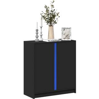 Skab Med Led-Lys 77X34X85 Cm Konstrueret Træ Røget Egetræsfarve - Sort