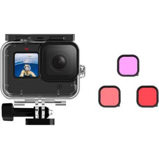 TELESIN Vandtæt Cover til GoPro Hero 9 / 10 / 11 / 12 / 13 m. Dykkerlinse Kit - Gennemsigtig / Sort