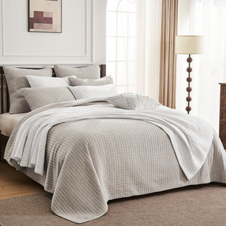 Underbar 100% bomullströja kanalstygn Vändbar King Quilt Set Prewashed Coverlet 2 Quilted Pillow Shams Timeless Lightweight Breattable Wrinkle Fa