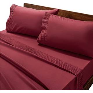 Sengesur i fuld størrelse ark sæt - bløde ark til fuld størrelse seng 4 stykker hotel luksus bordeauxplader fuld nem pleje polyester mikrofiber k