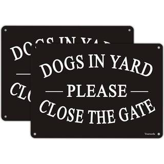 Hunde i g?rdspladsen Luk portskilt Yuntarda (2 Pack) 10x7 tommer Reflekterende metalskilte 0,40 Aluminiumskilt Fork?rede huller til let montering