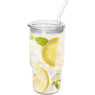 Dingerjar glas tumbler med låg og halmborosilikat glas is kaffekop smoothie kopper 24 oz/750 ml til varme eller kolde drikkevarer