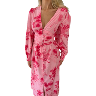 BYIC - Adelic Long Dress - apfp Abstract Pink Flower Print