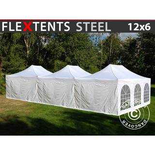 Foldetelt FleXtents Easy up pavillon® Steel 12x6m Hvid, inkl. 8 sider