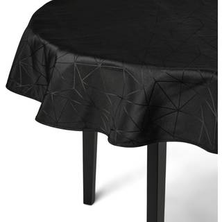Rund dug - Ø230 cm - Damask dug - Sort tekstildug - Jacquardvævet dug med geometrisk mønster - Dug til rundt bord.