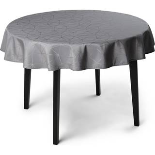 Rund dug - Ø180 cm - Damask dug - Grå tekstildug - Jacquardvævet dug med geometrisk mønster - Dug til rundt bord