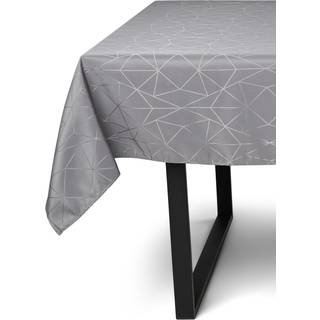 Borddug - 140x420 cm - Damask dug - Grå tekstildug - Jacquardvævet dug med geometrisk mønster - Ekstra lang dug