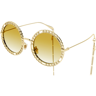 Gucci Kvinde GG1113S 001 Solbriller Metal Guld Gul Rund Skygge
