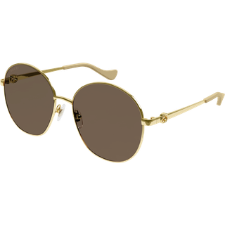 Gucci Kvinde GG1090SA 003 Solbriller Metal Guld Brun Rund
