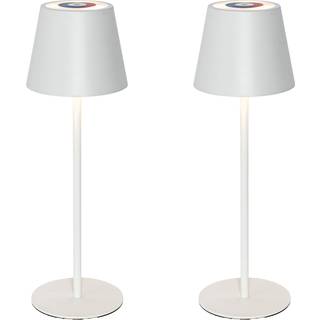 Sæt med 2 bordlamper hvide med lysdæmper og genopladelig RGBW - Murdock