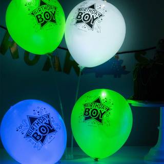 LED Birthday Boy Ballon - Farvemix - Antal 5 stk - Hurtig levering