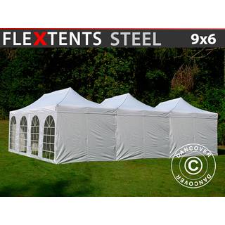 Foldetelt FleXtents Easy up pavillon® Steel 9x6m Hvid, inkl. 8 sider