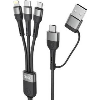 XO NB254 6-i-1-opladerkabel - USB-C, Lightning, MicroUSB, USB-A - 1.2m - Sort