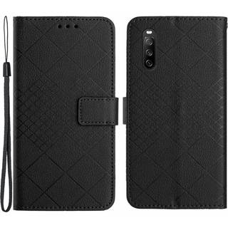 EIDERWOOD Sony Xperia 10 VI Læder Flip Cover m. Pung & Strop - Rombe Indgravering - Sort