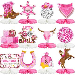 12stk Cowgirl Party Decorations Western Cowgirl Honeycomb Centerpieces For Tables Let Go Girls Party Decor til f?dselsdag baby shower forsyninger