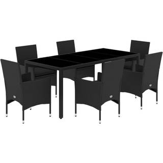 Spisebordssæt Til Haven 7Dele Med Hynder Polyrattan Og Glas - 6 / Sort / 190 x 90 x 75 cm