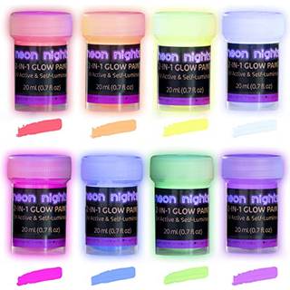 Neon Nights Selvlysende UV-maling - 8-pak Neonfarver til flere overflader til Burning Man-kostumer