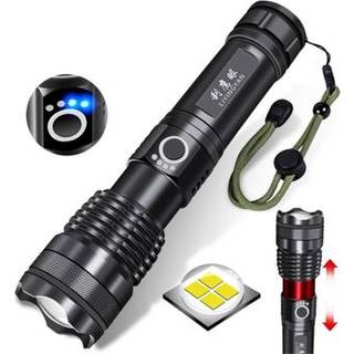 Teleskopisk genopladelig LED-lommelygte i aluminium - sort