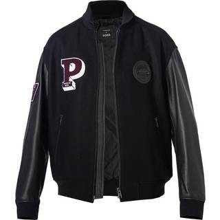 BOSS Black Herren Lederjacke schwarz uni mit Motiv