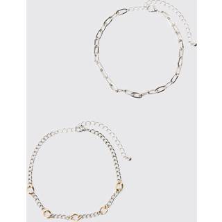 Mens Silver 2 Pack Mix Metal Bracelets