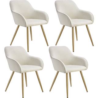Stol Marilyn, fløjl, polstret - creme/guld,Sæt med 4 stk.