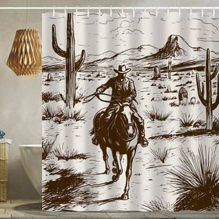 Hun elsker Western Cowboy Bruser Gardin Cowboy Riding Horse in Desert Retro Rustic Cactus Vintage Farmhouse Broes Gardin med kroge 72x72 tommer v