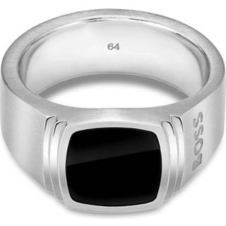 BOSS Odell Ring med Sort Sten i Sølvfarve str. 12