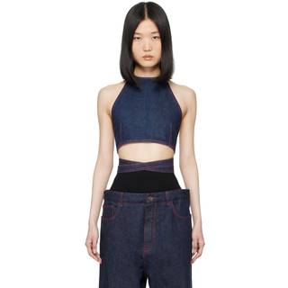 AlaÃ¯a Halterneck denim crop top - blue - M