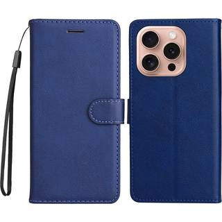 EIDERWOOD iPhone 16 Pro Kunstlæder Flip Cover m- Pung og Strop - Blå