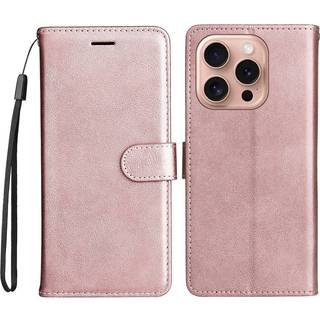 EIDERWOOD iPhone 16 Pro Kunstlæder Flip Cover m- Pung og Strop - Rose Gold