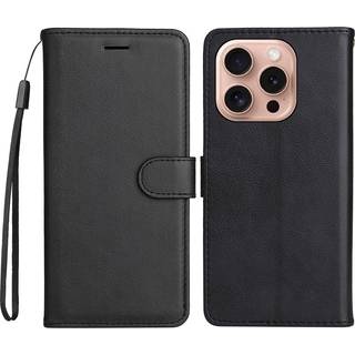 EIDERWOOD iPhone 16 Pro Kunstlæder Flip Cover m- Pung og Strop - Sort