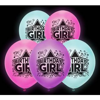LED Birthday Girl Ballon - Farvemix - Antal 5 stk