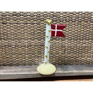 Speedtsberg - Flag med hjerter - Lysegrå m. hvid prik, guld hjerter og lysegul fod - 8x5x14 cm