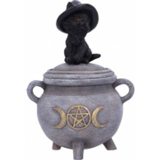 Schwarze Katze mit Hexenkessel Schatulle 14cm